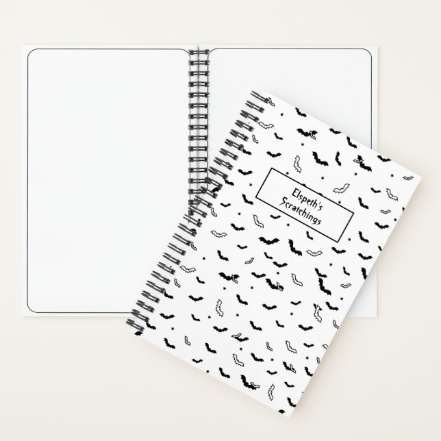 Halloween Black and White Flying Bats Pattern Notebook (Inside)
