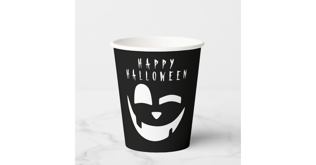Halloween Black and White Pumpkin Happy Face Paper Cups | Zazzle