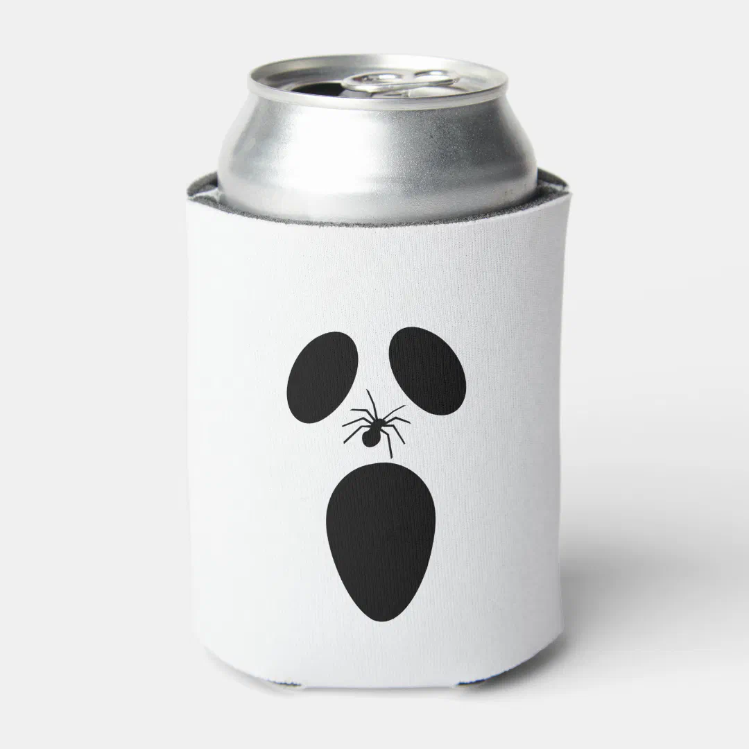 Halloween Black and White Scary Ghost Face Can Cooler