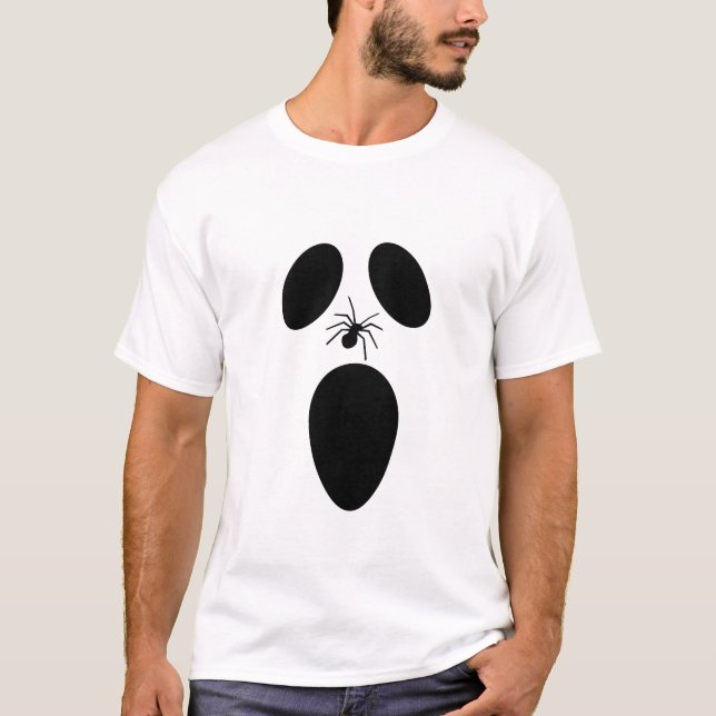 Halloween Black and White Scary Ghost Face T-Shirt (Front)