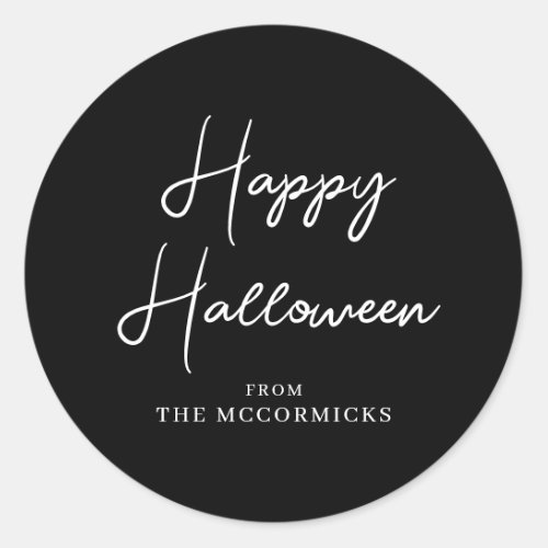 Halloween Black And White Script Personalized Classic Round Sticker