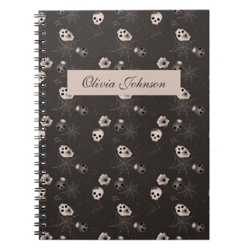 Halloween Black and White Skulls Modern Notebook