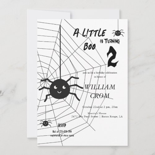 Halloween Black And White Spider Web 2nd Birthday Invitation