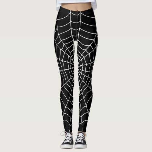 Halloween Black and White Spider Web Print Leggings