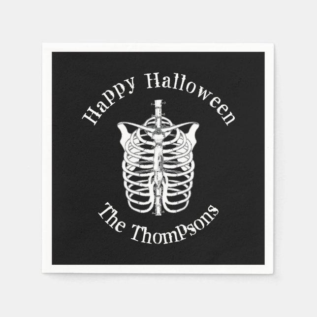 Halloween Black and White Spooky Skeleton Napkins (Front)