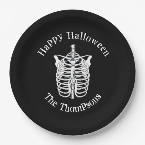 Halloween Black and White Spooky Skeleton Paper Plates