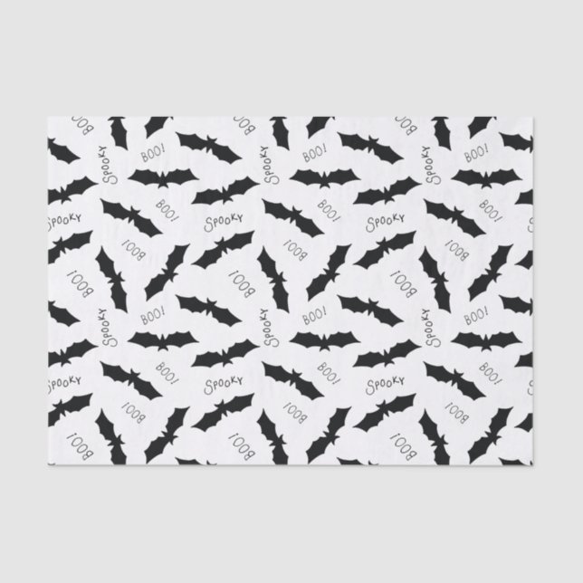Halloween Black Bat Boo Spooky Pattern Tissue Paper (Front)