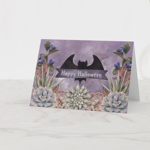Halloween Black Bat Floral Card