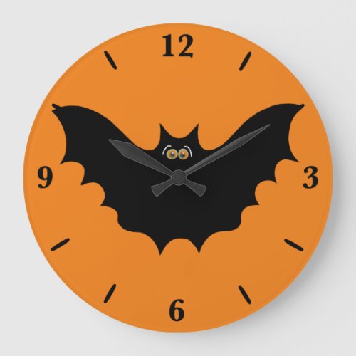 Halloween Black Bat Large Round Wall Clock 