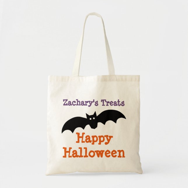 Halloween Black Bat Personalized Treat Bag (Front)