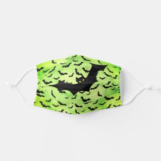 Halloween Black Bat Random Pattern Green BG Adult Cloth Face Mask