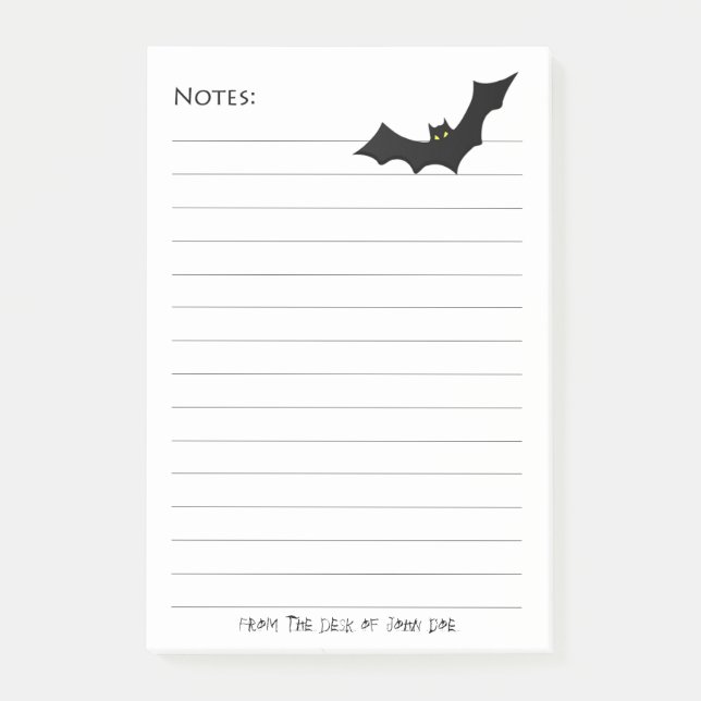 Halloween Black Bat Silhouette - Lined White Notes (Front)