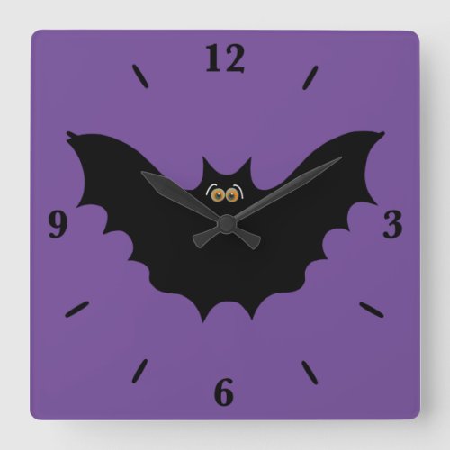 Halloween Black Bat Square Wall Clock