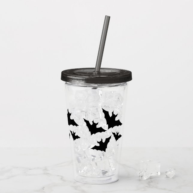Halloween black bats cool spooky acrylic tumbler (Back Ice)