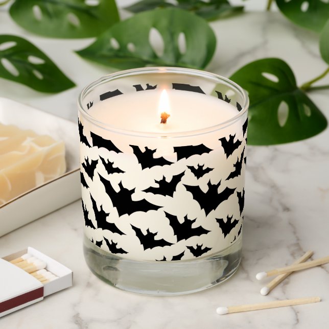 Halloween black bats cool spooky pattern scented candle (Lit)