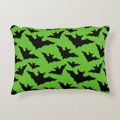 Halloween black bats green cool spooky pattern accent pillow