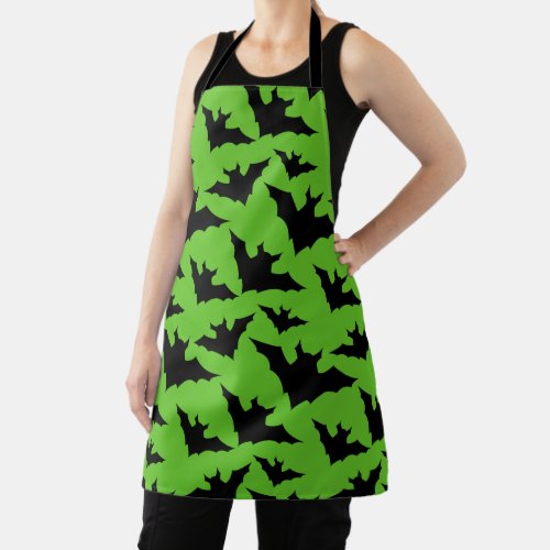 Halloween black bats green cool spooky pattern apron