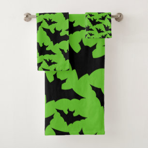 Halloween black bats green cool spooky pattern bath towel set