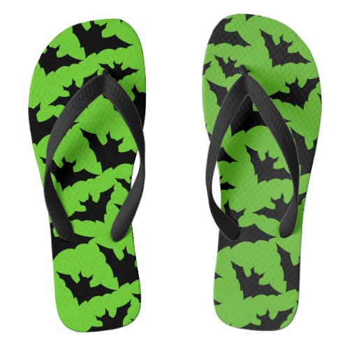 Halloween black bats green cool spooky pattern flip flops