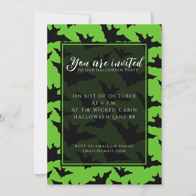 Halloween black bats green cool spooky pattern invitation (Front)