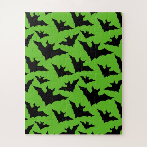 Halloween black bats green cool spooky pattern jigsaw puzzle