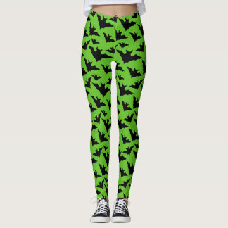Halloween black bats green cool spooky pattern leggings