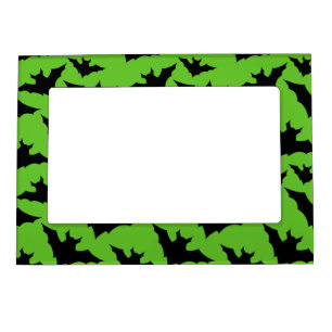 Halloween black bats green cool spooky pattern magnetic frame