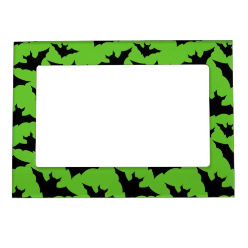 Halloween black bats green cool spooky pattern magnetic frame