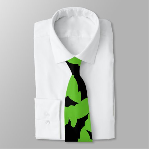 Halloween black bats green cool spooky pattern neck tie