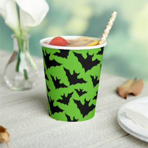 Halloween black bats green cool spooky pattern paper cups
