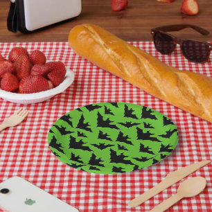 Halloween black bats green cool spooky pattern paper plates