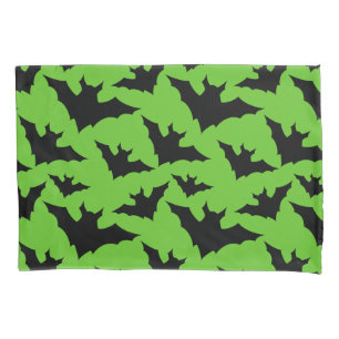 Halloween black bats green cool spooky pattern pillow case