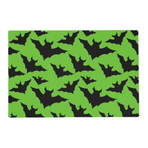 Halloween black bats green cool spooky pattern placemat