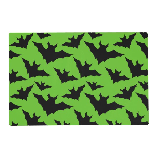 Halloween black bats green cool spooky pattern placemat (Front)