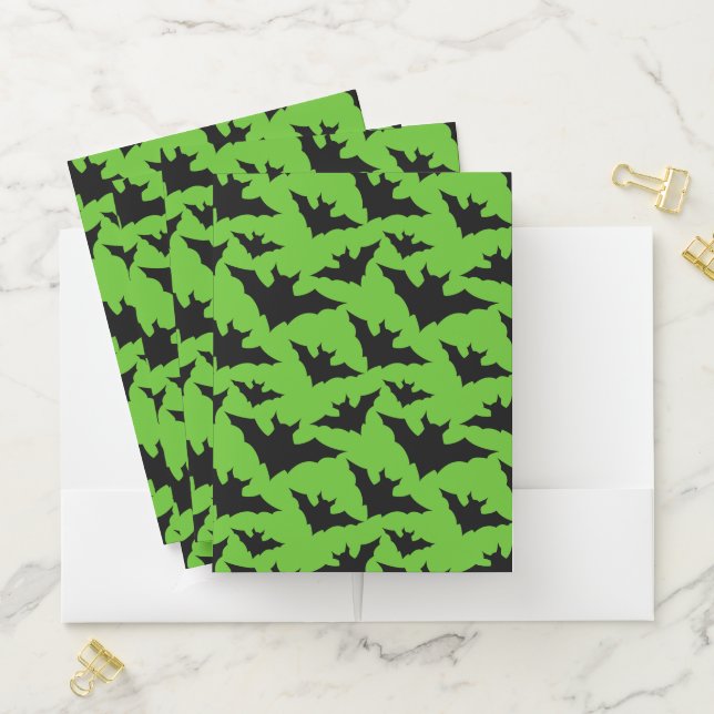 Halloween black bats green cool spooky pattern pocket folder (In Situ)