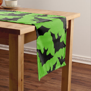 Halloween black bats green cool spooky pattern short table runner