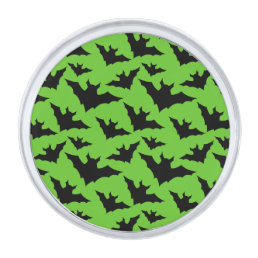 Halloween black bats green cool spooky pattern silver finish lapel pin