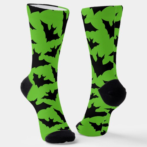 Halloween black bats green cool spooky pattern socks