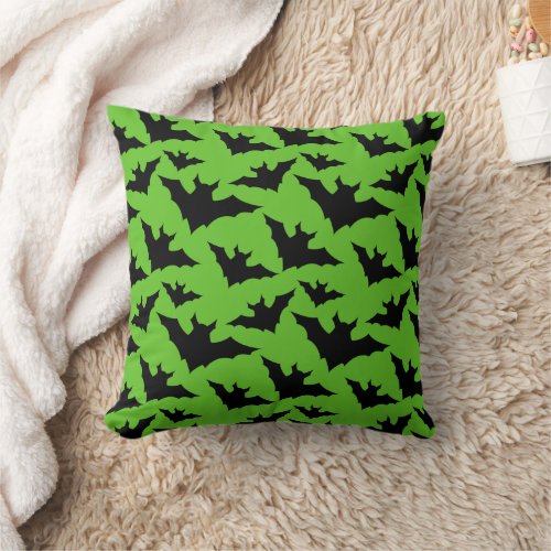 Halloween black bats green cool spooky pattern throw pillow