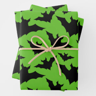 Halloween black bats green cool spooky pattern wrapping paper sheets