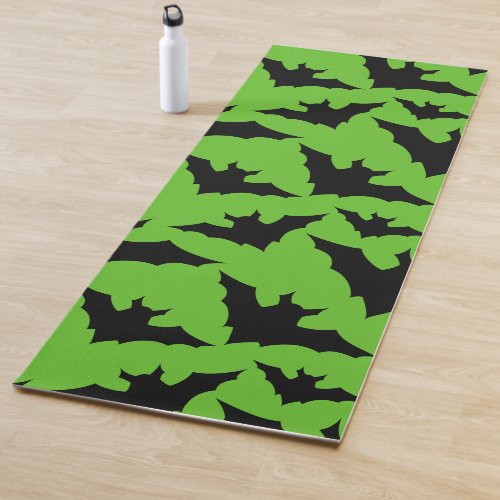 Halloween black bats green cool spooky pattern yoga mat