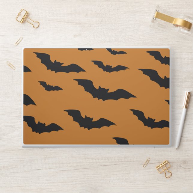 Halloween Black Bats on Orange Background HP Laptop Skin (Desk)