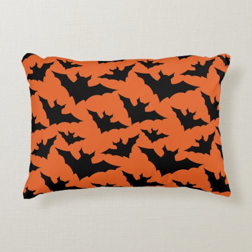 Halloween black bats orange cool spooky pattern accent pillow