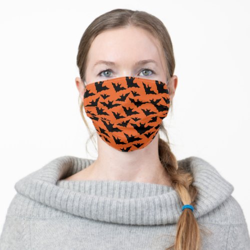 Halloween black bats orange cool spooky pattern adult cloth face mask