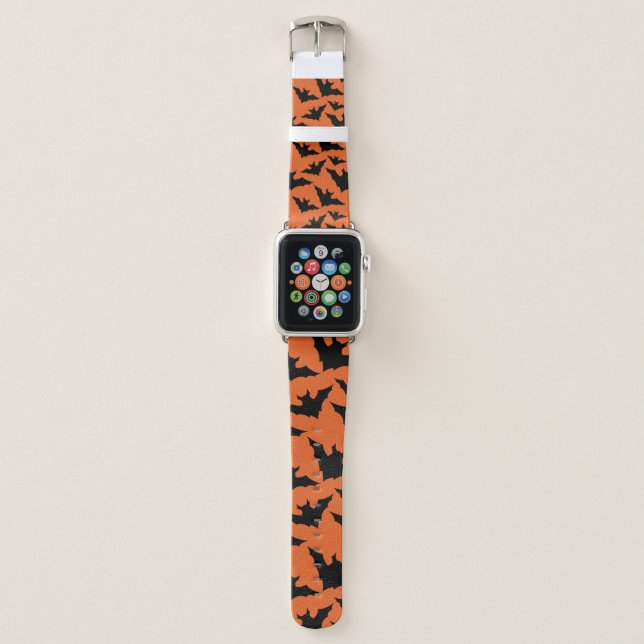 Halloween black bats orange cool spooky pattern apple watch band (Front)