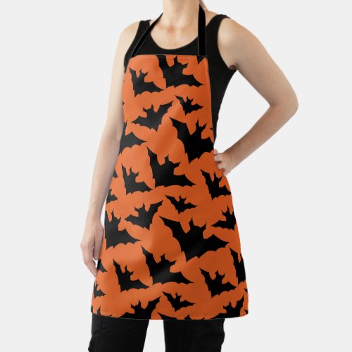 Halloween black bats orange cool spooky pattern apron