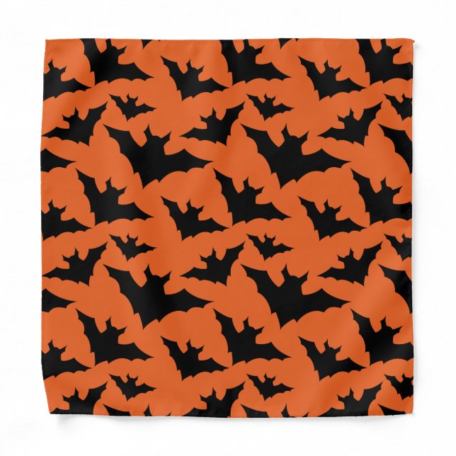 Halloween black bats orange cool spooky pattern bandana (Front)