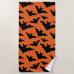 Halloween black bats orange cool spooky pattern beach towel
