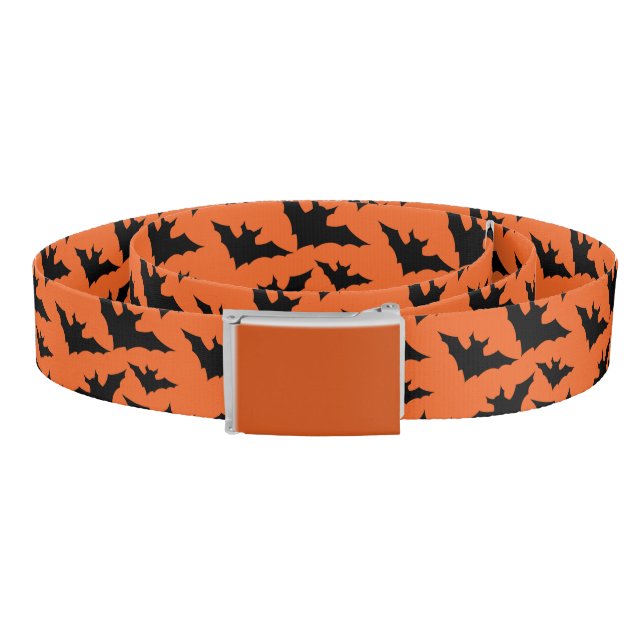 Halloween black bats orange cool spooky pattern belt (Coil)