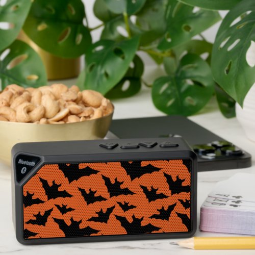 Halloween black bats orange cool spooky pattern bluetooth speaker